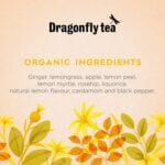 Dragonfly Organic Lively Lemon and Ginger, 20 Tea Bags 34g, organic fact sheet, available at teas.co.uk