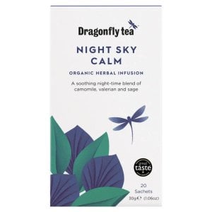 Dragonfly Organic Night Sky Calm, 20 Tea Bags 30g, Decaffeinated Speciality Teas, Dragonfly Teas Limited. Sold by Teas.co.uk.