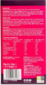 Drink Me Chai Latte Selection Box, 6 Sachets 93g, nutritional panel, available at teas.co.uk