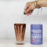 Islands Mint Hot Chocolate Powder, 200g, drink in clear glass, available at teas.co.uk