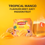 Lipton Mango and Passionfruit, 20 Tea Bags 36g, box with brewing tea, available at teas.co.uk