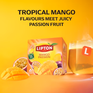 Lipton Mango and Passionfruit, 20 Tea Bags 36g, box with brewing tea, available at teas.co.uk