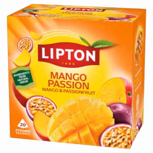 Lipton Mango and Passionfruit, 20 Tea Bags 36g, side of box, available at teas.co.uk