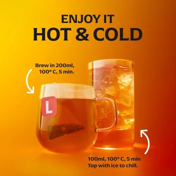 Lipton Peach Paradise, 20 Tea Bags 46g, hot and cold brewing instructions, available at teas.co.uk
