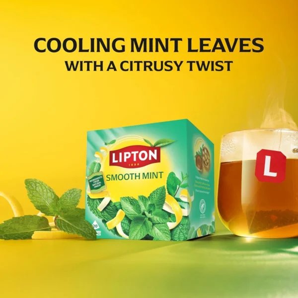 Lipton Smooth Mint, 20 Tea Bags 34g, side of box, available at teas.co.uk