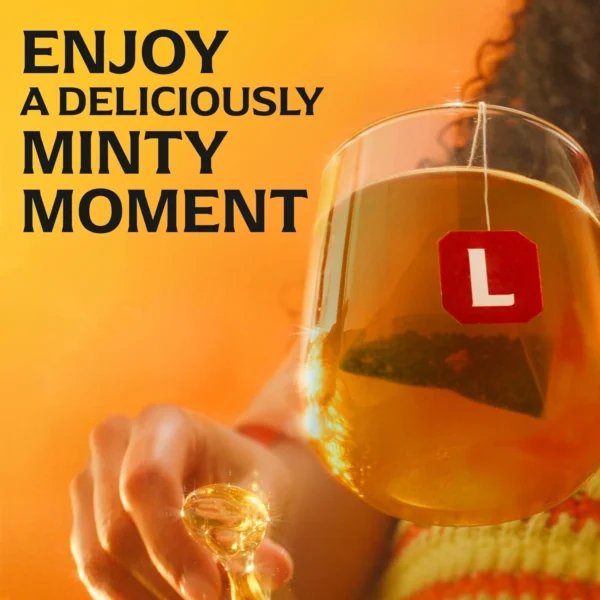 Lipton Smooth Mint, 20 Tea Bags 34g, tea brewing in glass mug, available at teas.co.uk