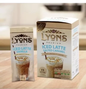 Lyons Salted Caramel Iced Latte, 12 Sachets 180g, lifestyle shot, available at teas.co.uk