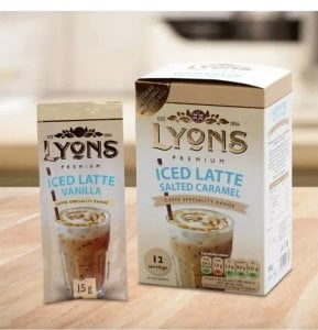 Lyons Salted Caramel Iced Latte, 12 Sachets 180g, lifestyle shot, available at teas.co.uk
