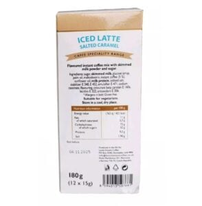 Lyons Salted Caramel Iced Latte, 12 Sachets 180g, nutrition detail, available at teas.co.uk