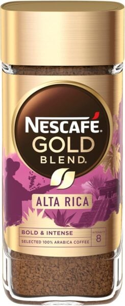 Nescafé Gold Blend Alta Rica Coffee, 95g, front of jar and top.webp, available at teas.co.uk