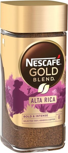 Nescafé Gold Blend Alta Rica Coffee, 95g, left side of jar, available at teas.co.uk