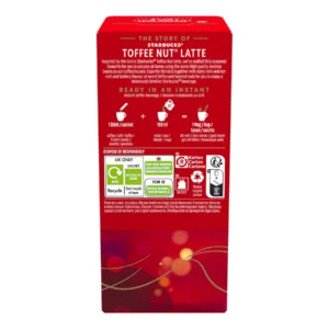 Starbucks Toffee Nut Latte, 4 Sachets 92G, ingredients, available at teas.co.uk