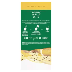 Starbucks Vanilla Latte, 5 Sachets 107.5g, back of box, available at teas.co.uk
