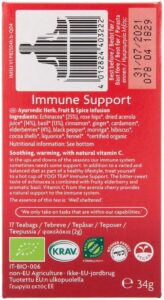 Yogi Tea Organic Immune Support, 17 Tea Bags 34g, nutrition information, available at teas.co.uk
