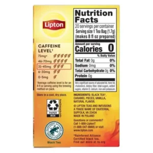 Lipton Black Tea with Vanilla and Caramel, 20 Tea Bags 34g, Black Tea, Lipton Teas and Infusions UK Limited. Sold by Teas.co.uk.