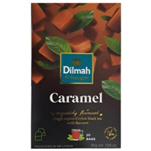 Dilmah Caramel Tea, 20 Tea Bags 30g, front of box, available at teas.co.uk