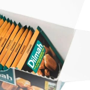 Dilmah Caramel Tea, 20 Tea Bags 30g, open box showing tea enverlopes inside, available at teas.co.uk
