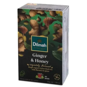 Dilmah Ginger and Honey, 20 Tea Bags 30g, front of box, available at teas.co.uk