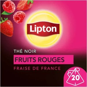 Lipton Black Tea Red Fruits with French Strawberries, 20 tea bags 30g, french packaging front, available at teas.co.uk
