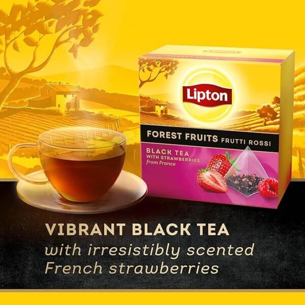 Www-Teas-Co-Uk-Lipton-Black-Tea-Red-Fruits-With-French-Strawberries-20-Tea-Bags-30G-3228881010971-Lifestyle-Shot-Showing-Box-And-Tea-Brewing-In-Cup Lipton Black Tea Red Fruits With French Strawberries, 20 Tea Bags 30G