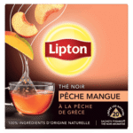 Lipton Black Tea with Peach and Mango from Greece, 20 Tea Bags 34g, front of box, available at teas.co.uk