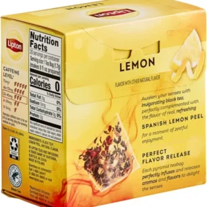 Lipton Black Tea with Spanish Lemons, 20 Tea Bags 34g, back of box, available at teas.co.uk