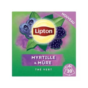 Lipton Green Tea with Blueberry and Blackberry, 20 Teabags 32g, front white, available at teas.co.uk