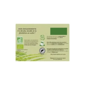 Lipton Organic Green Tea with Lemon, 20 Tea Bags 39g, back of box, available at teas.co.uk