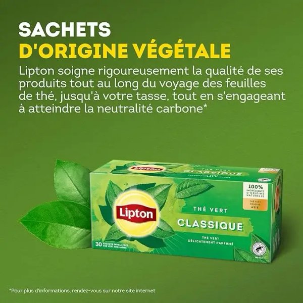 Lipton Pure Nature Green, 30 Tea Bags 39g, french info advert, available at teas.co.uk