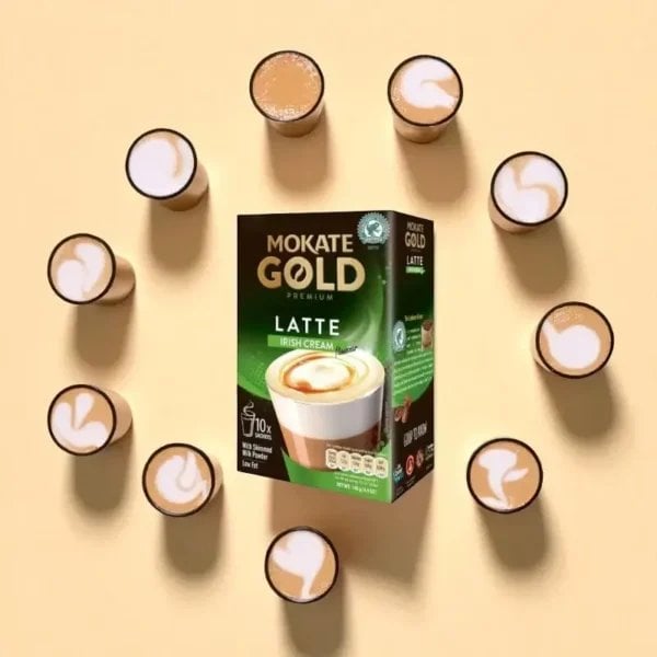 Mokate Gold Premium Irish Cream Latte, 10 Sachets 140G, Coffee Box With Lattee In Cups, Available At Teas.co.uk