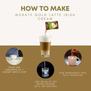 Mokate Gold Premium Irish Cream Latte, 10 Sachets 140g, how to make instructions, available at teas.co.uk