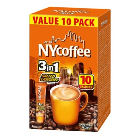 NYCoffee 3in1 Salted Caramel Flavour 10 Sachets 140g, Coffee, NY Coffee Limited. Sold by Teas.co.uk.