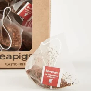 Teapigs Rooibos Creme Caramel, 15 Tea Bags, 37.5g, close up on tea bag, available at teas.co.uk