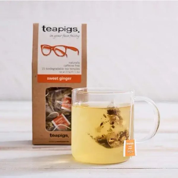 Teapigs Sweet Ginger, 15 Tea Bags, 37.5G, Tea Brewing In Clear Glass Cup, Available At Teas.co.uk