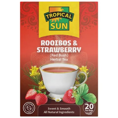 Tropical Sun Rooibos and Strawberry, 20 Tea Bags 40g, Fruit and Herbal Tea, Tropical Sun Foods Limited. Sold by Teas.co.uk.