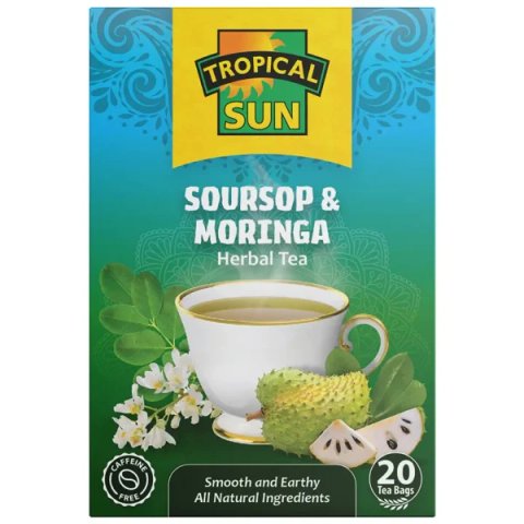 Tropical Sun Soursop and Moringa, 20 Tea Bags 30g, Fruit and Herbal Tea, Tropical Sun Foods Limited. Sold by Teas.co.uk.