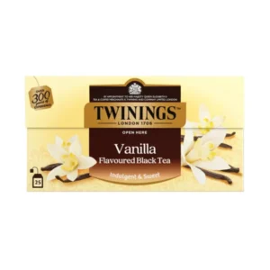 Twinings Vanilla Flavoured Black Tea (International Blend), 20 Tea Bags 32g, uk style front, available at teas.co.uk