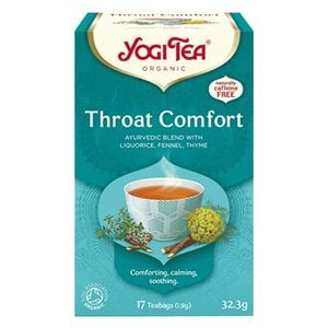 Yogi Tea Organic Throat Comfort, 17 Tea Bags 32.3g, Decaffeinated Speciality Teas, Yogi Tea GmbH. Sold by Teas.co.uk.