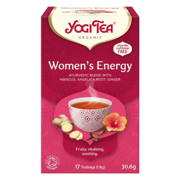 Yogi Tea Organic Women's Energy, 17 Tea Bags 30.6g, front of box, available at teas.co.uk
