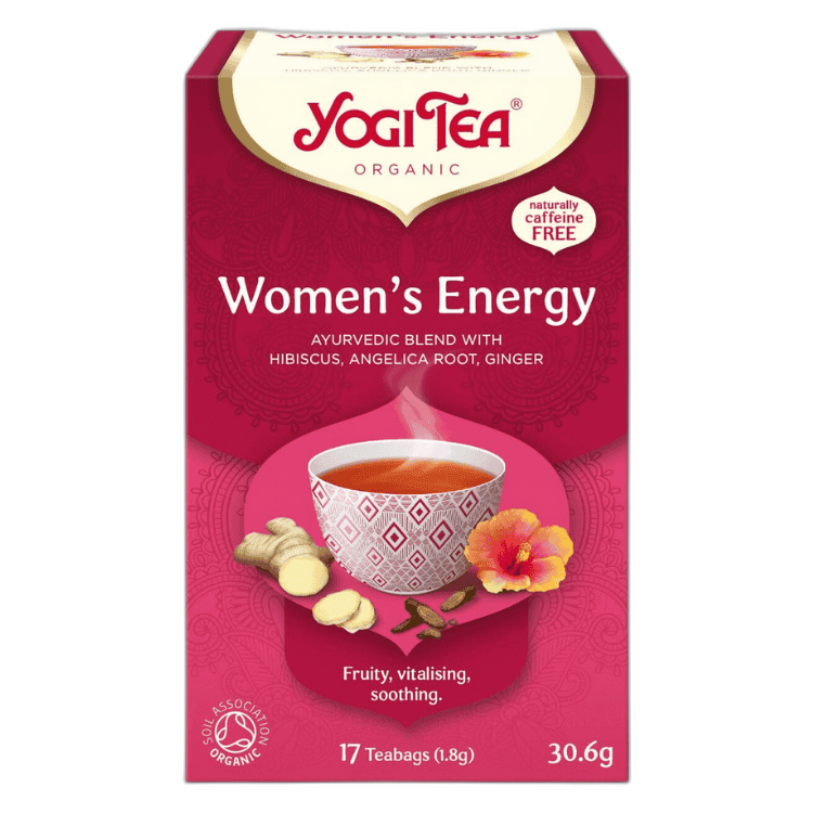 Yogi Tea Organic Women's Energy, 17 Tea Bags 30.6g, front of box, available at teas.co.uk