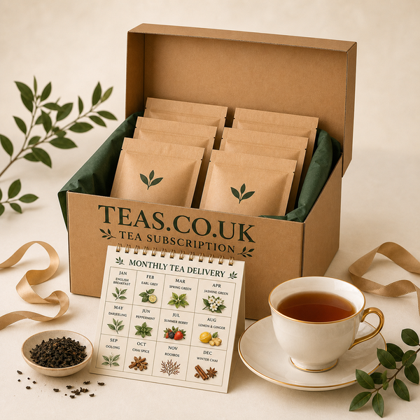 Branded Teas.co.uk tea subscription box with a monthly tea delivery calendar