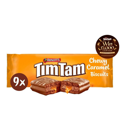 Arnott's Tim Tam 9 x Chewy Caramel Chocolatey Biscuit Bars, 175g