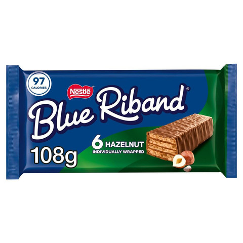 Blue Riband Milk Chocolate Hazelnut Wafer Biscuit Bar Multipack, 6 Pack 108g