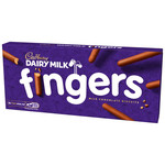Cadbury Dairy Milk Fingers Milk Chocolate Covered Biscuits, 114g, pack shot 4, available at teas.co.uk