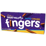 Cadbury Dairy Milk Fingers Salted Caramel Flavour Biscuits, 114g, pack shot 5, available at teas.co.uk