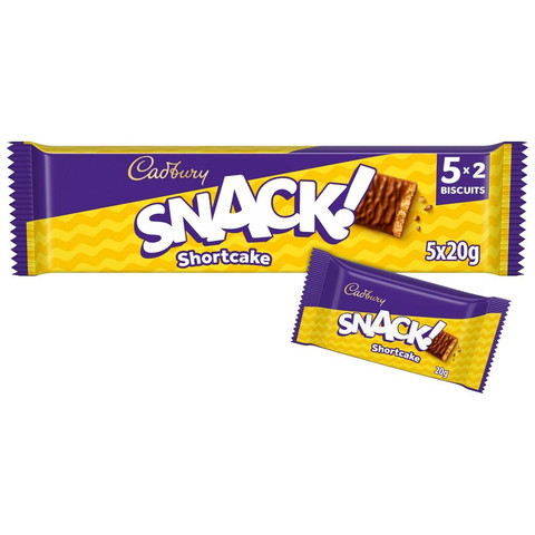 Cadbury Snack Chocolate Covered Shortcake Multipack Biscuits, 5 x 20g