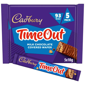 Cadbury Timeout Milk Chocolate Wafer Biscuit Bars Multipack, 5 x 18g
