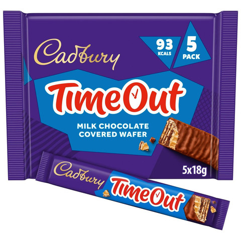 Cadbury Timeout Milk Chocolate Wafer Biscuit Bars Multipack, 5 x 18g