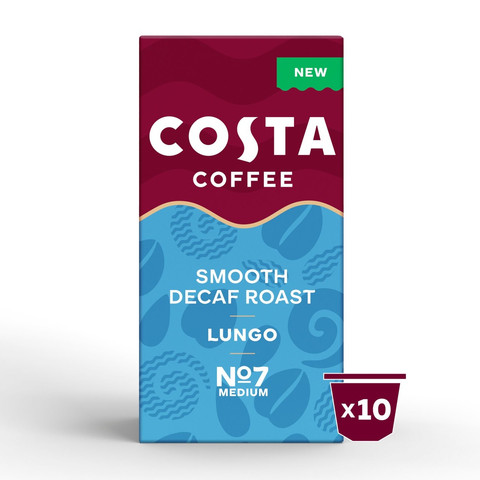 Costa Smooth Decaf Lungo Coffee, Nespresso Compatible, 10 Pods 52g