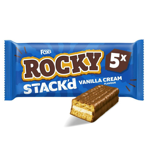 Fox's Biscuits Rocky STACK'd Vanilla Cream Flavour Biscuit Bars 5 Bars Multipack, 125g